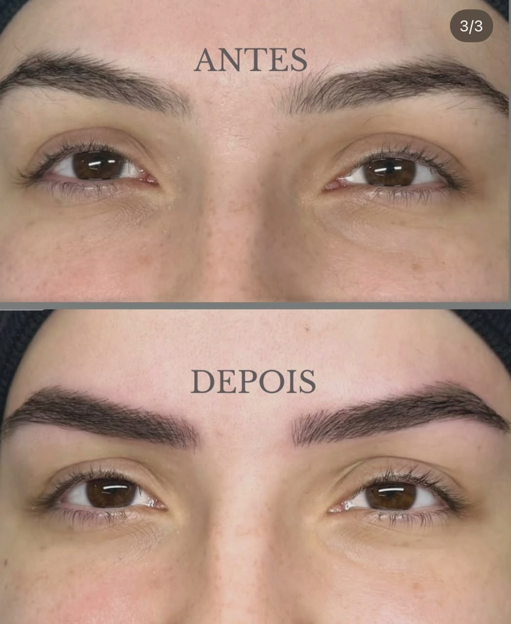 Antes e depois de sobrancelhas realizado por Andreia Salaro